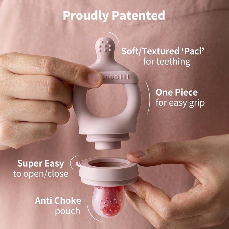 SAMiGO Baby Food Fruit Feeder and Breastmilk Popsicle Mold Set, Silicone Fruit Teether, Food Feeder Pacifier for Teething Relief, Freezer Tray, Baby Feeding Essentials, 4 Months+ - Image 3
